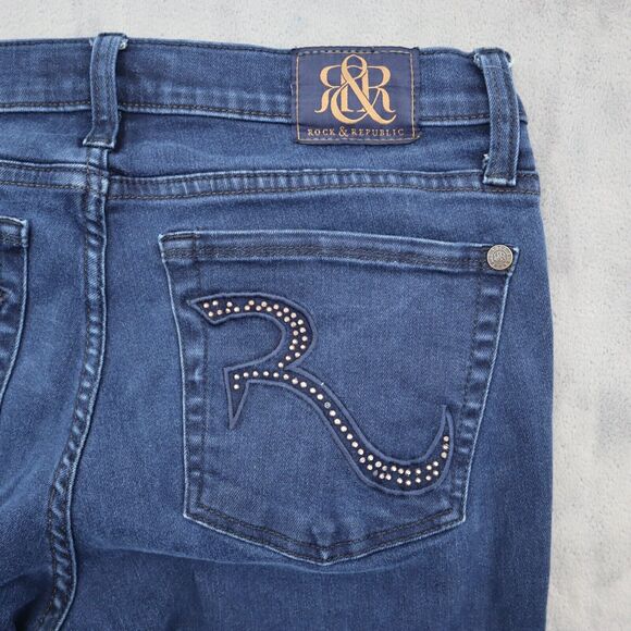Rock Republic Pants Womens 12 Blue Bootcut Mid Rise Pocket Dark Wash Denim Jeans - Picture 8 of 16
